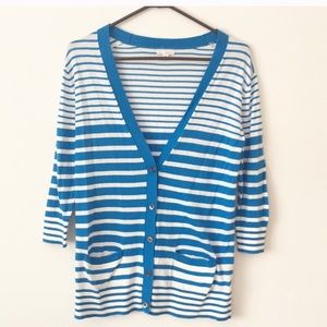 Gap blue white striped 3/4 sleeve cardigan XS